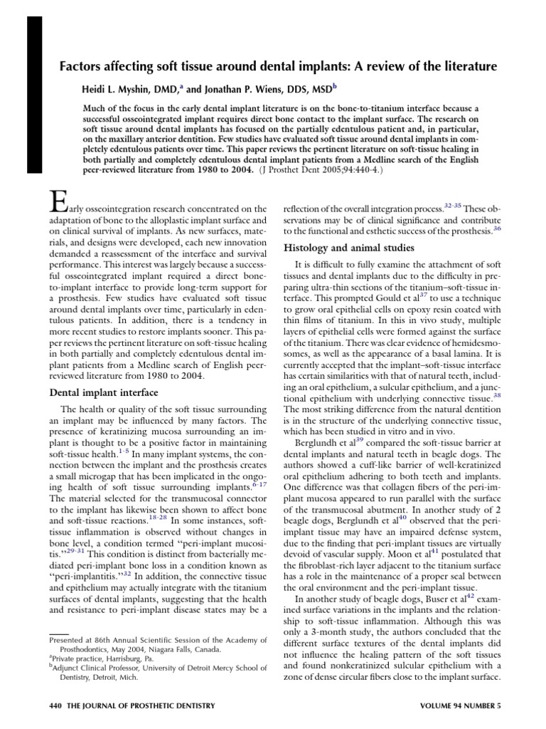 Factors Affecting Soft Tissue Around Dental Implants | PDF | Dental ...