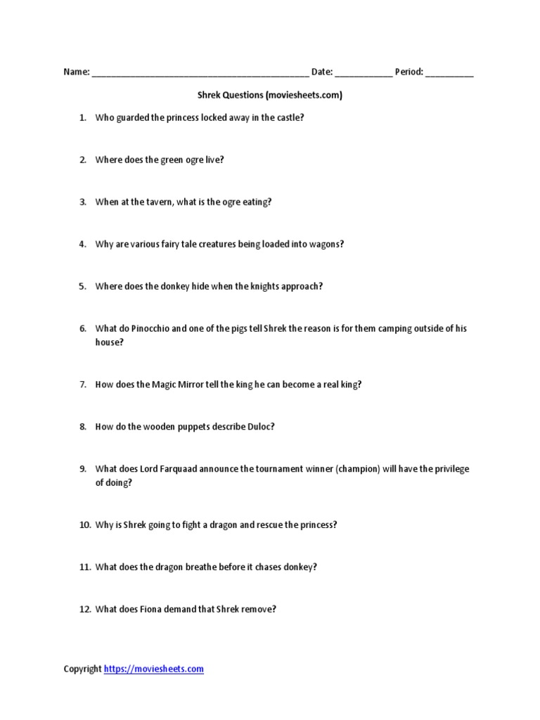 Shrek Movie Trivia Questions | PDF | Travel