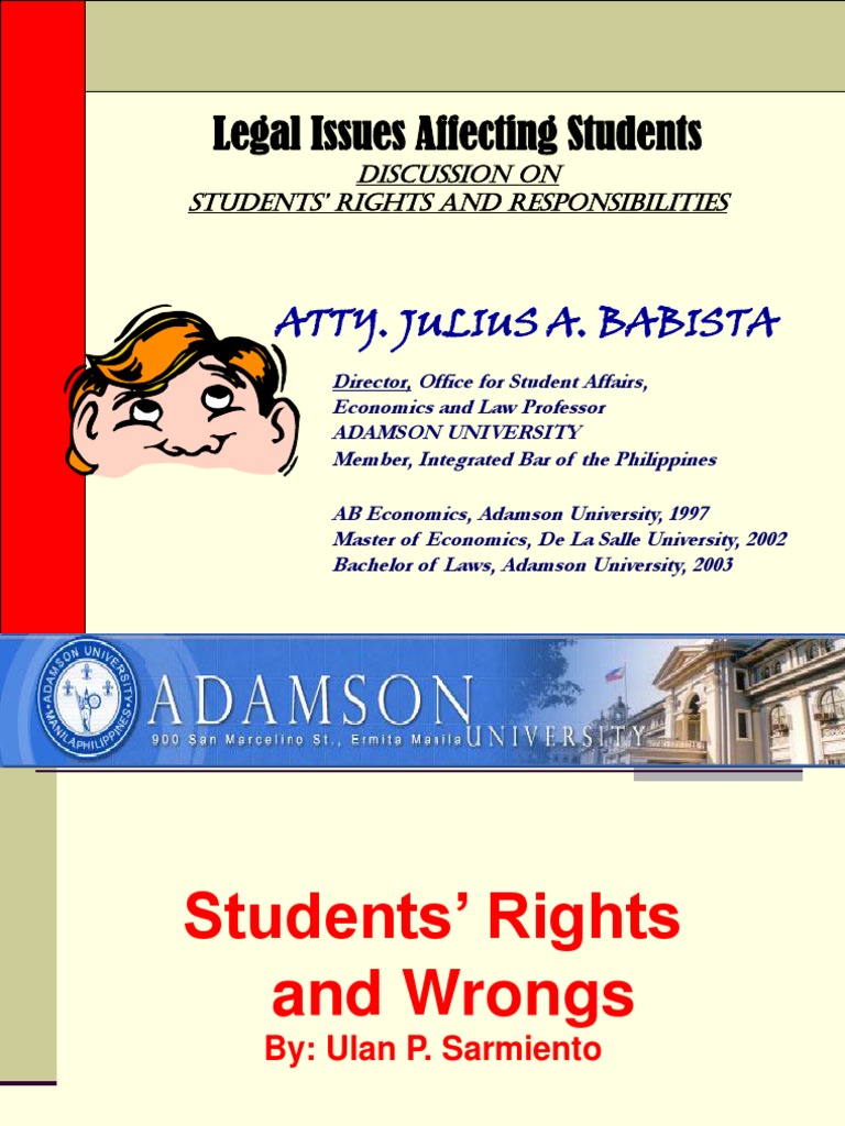 Xxx Schoolgirl Xxxstudent - Legal Issues Affecting Students: Atty. Julius A. Babista | PDF | Search And  Seizure | Sexual Harassment