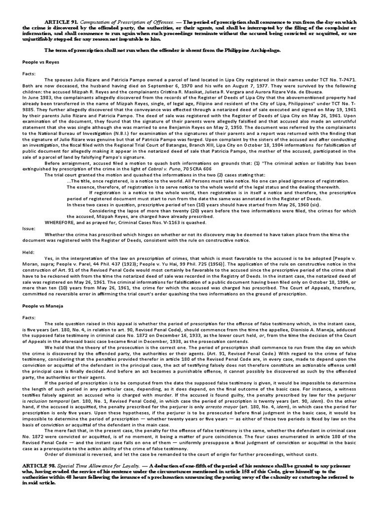 Case Digest Last 3 Cases PDF Perjury Statute Of Limitations