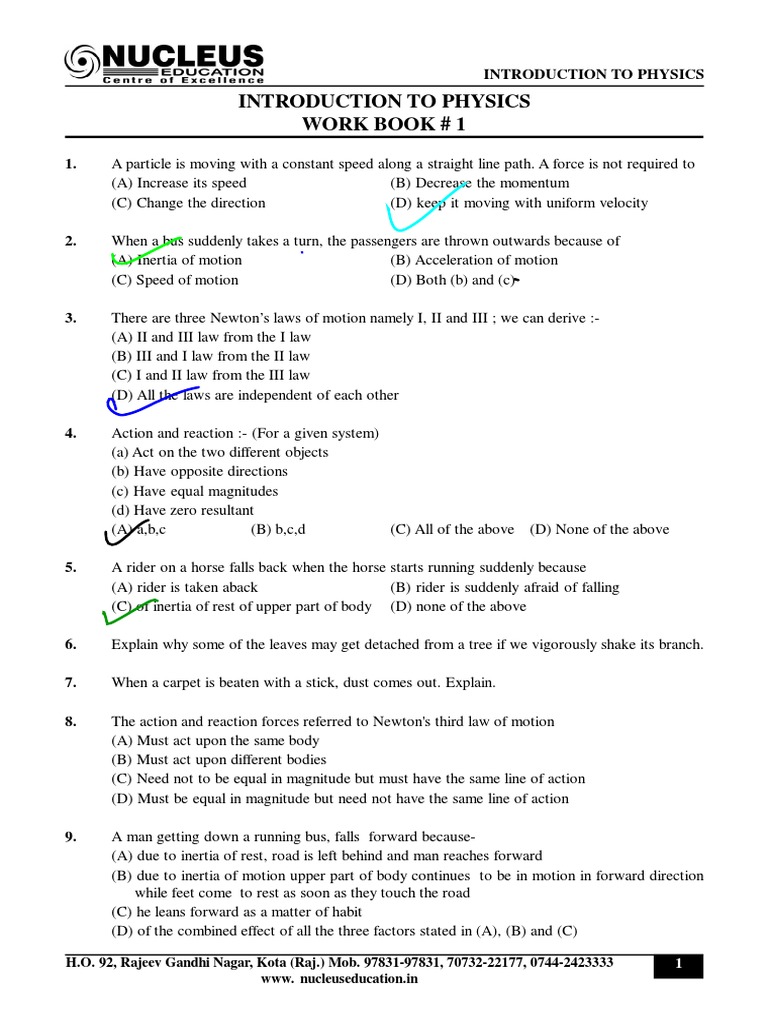 Physics Workbook 1: Concepts & Questions | PDF | Physical Phenomena ...