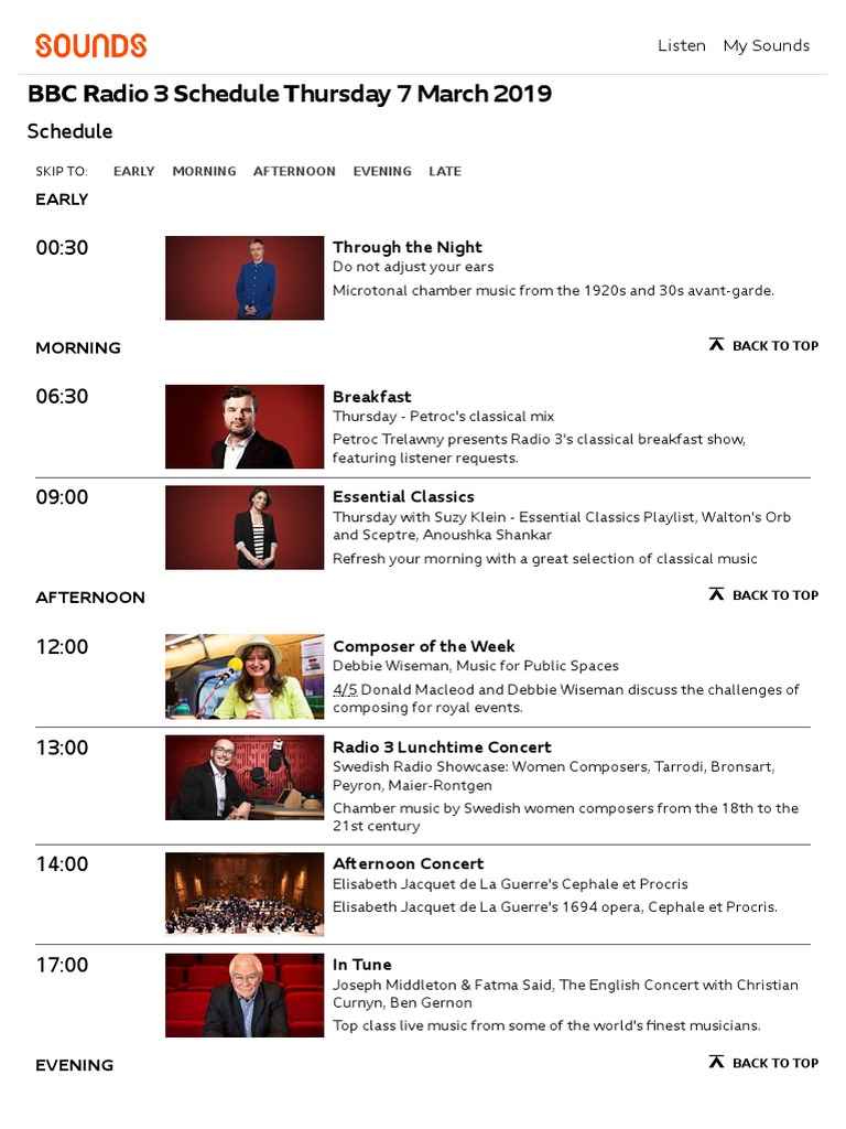 BBC Radio 3 Schedules, 07 Thursday March 2019 PDF Sound