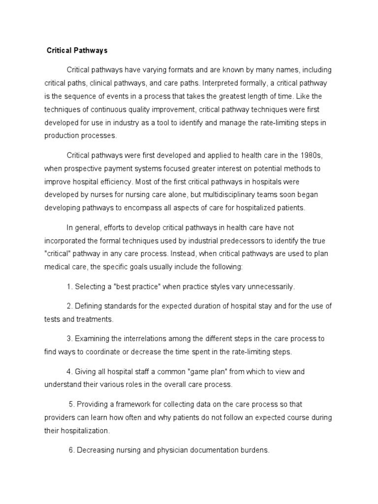 Critical Pathways | Download Free PDF | Nursing | Hospital