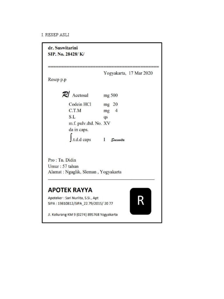 Resep dan Dosis Codein HCL | PDF