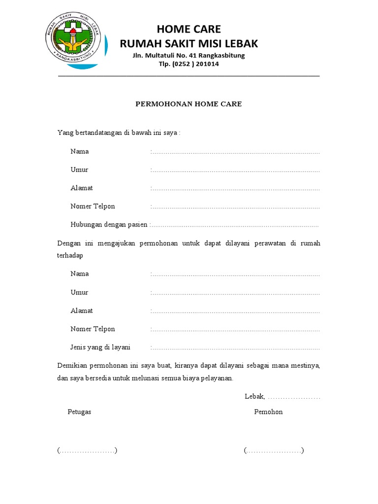 Permohonan Layanan Home Care RS Misi Lebak | PDF | Griya & Taman