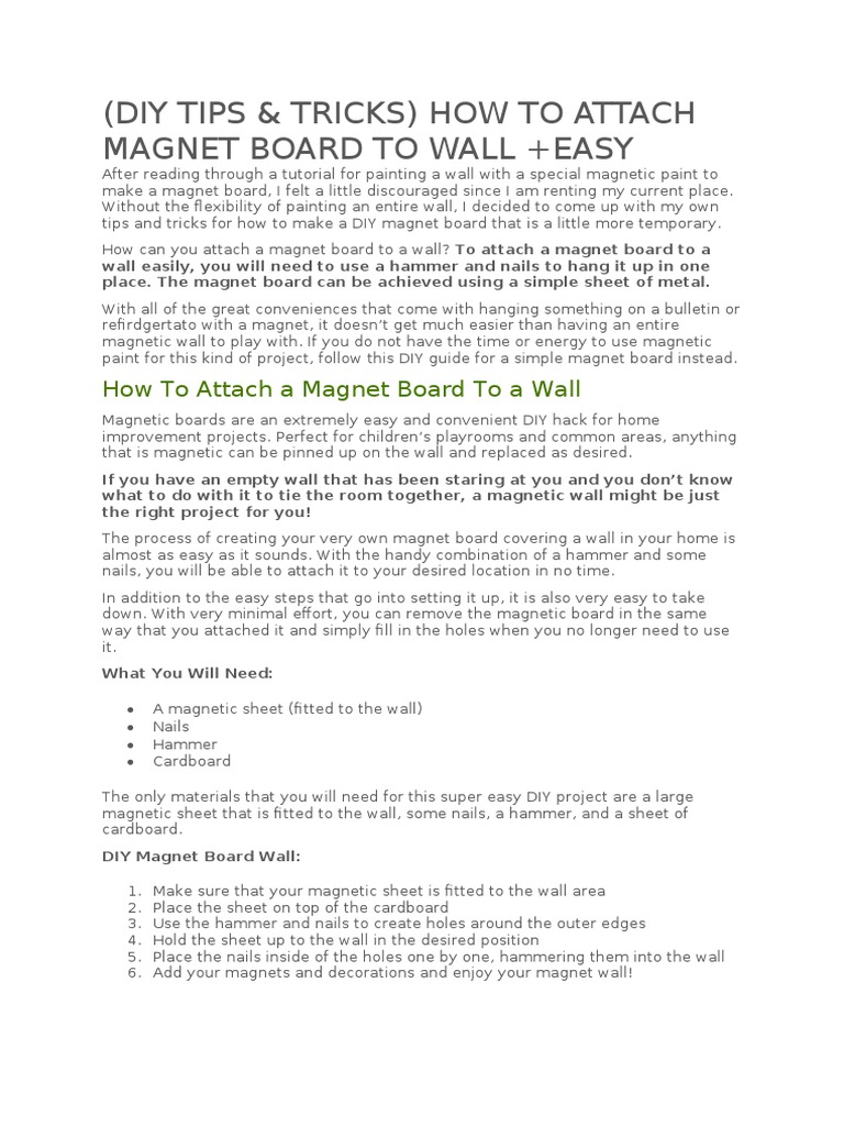 DIY Magnet Board Wall Installation Guide | PDF | Wall | Hammer