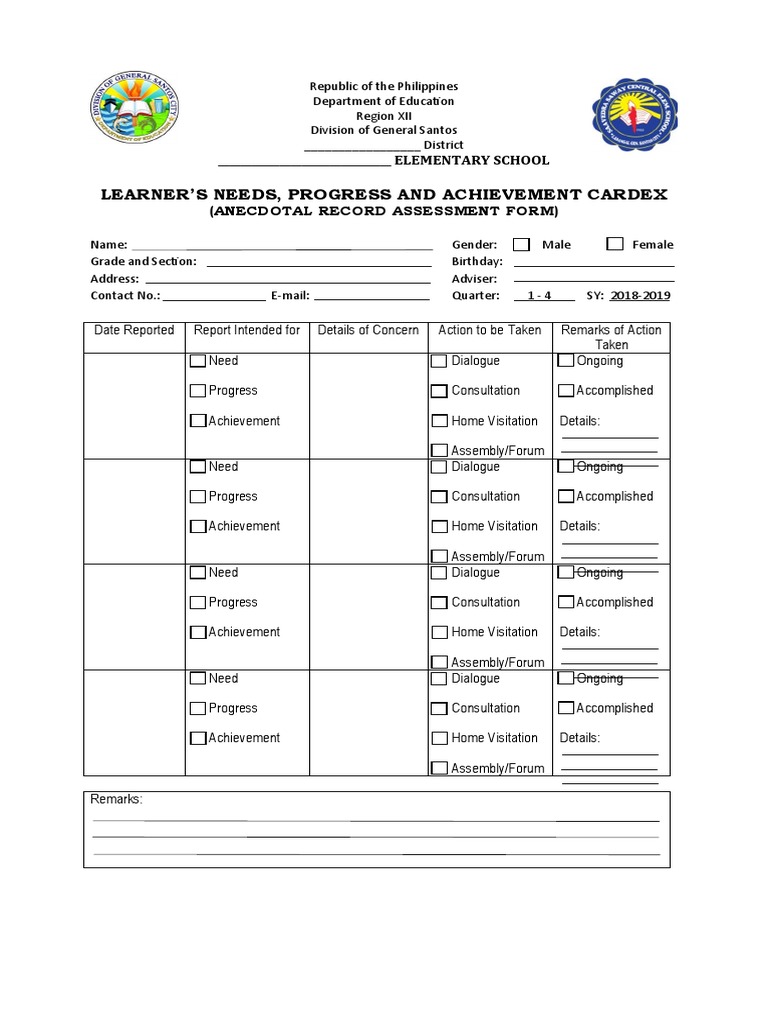 Learner's Progress and Achievement Cardex | PDF | Regulation | Domestic ...