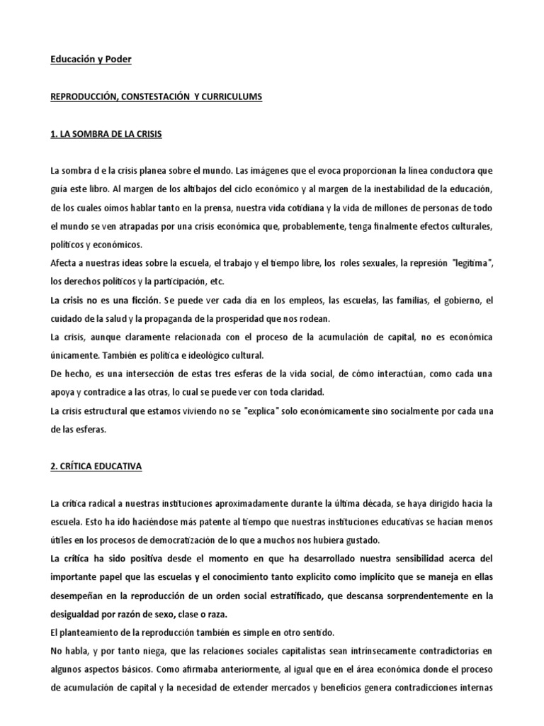 Educacion Y Poder Michael Apple Analisis Pdf Democracia