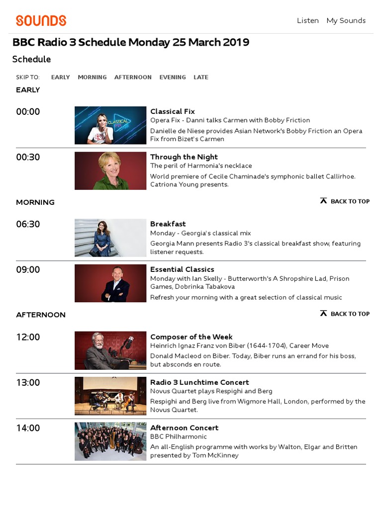 BBC Radio 3 Schedules, 25 Monday March 2019 PDF Classical Music Performing Arts