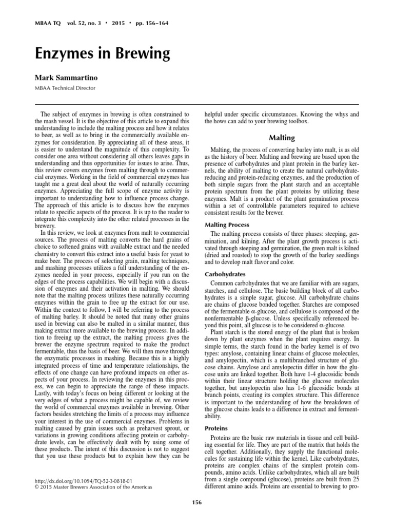 Enzymes in Brewing1 PDF Malt Brewing