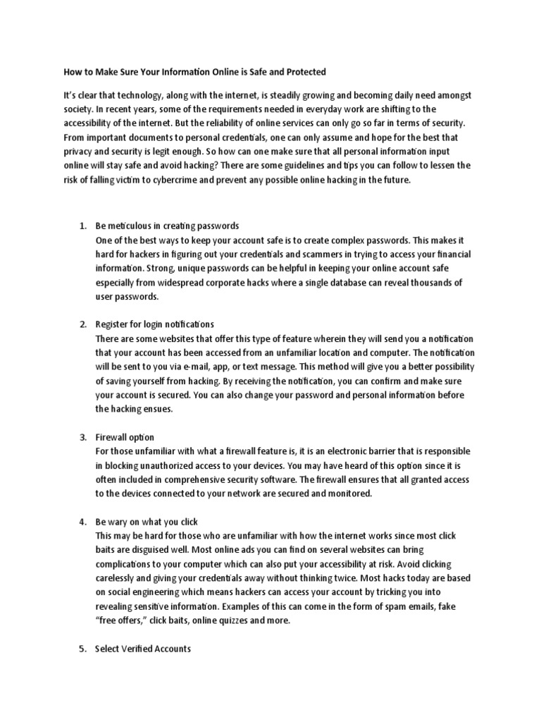How To Make Sure Your Information Online Is Safe and Protected | PDF ...