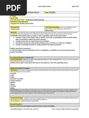 interactive read aloud lesson plan