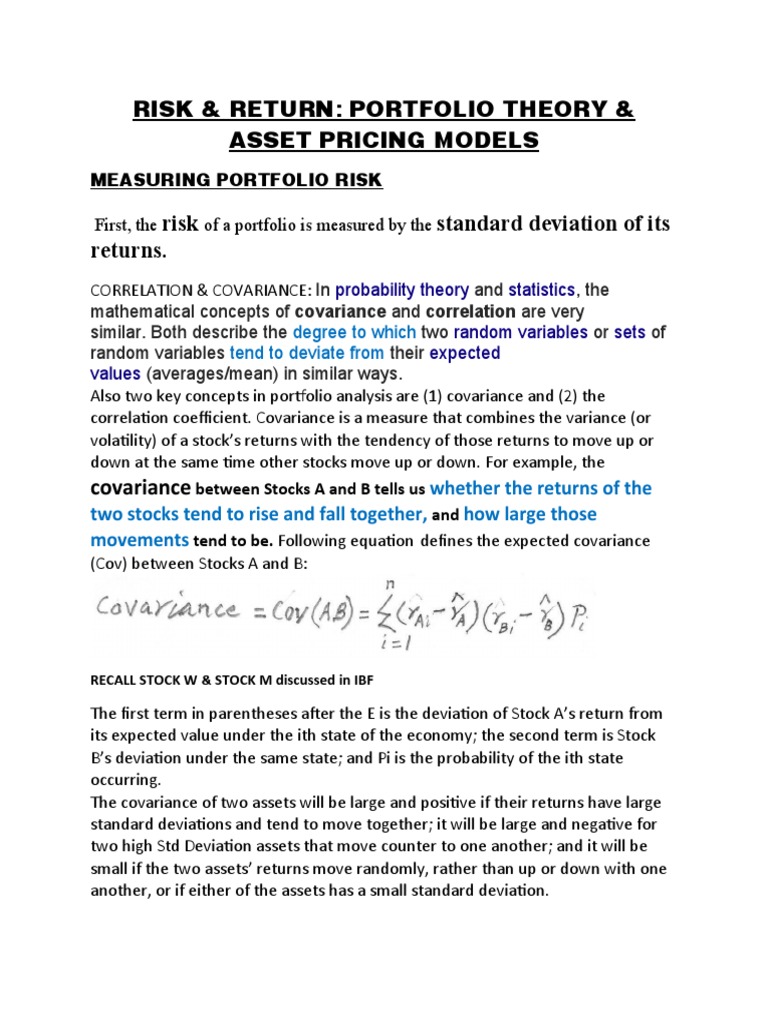 1.risk Return-Portfolio Theory 26-1-20 | PDF | Covariance | Capital ...