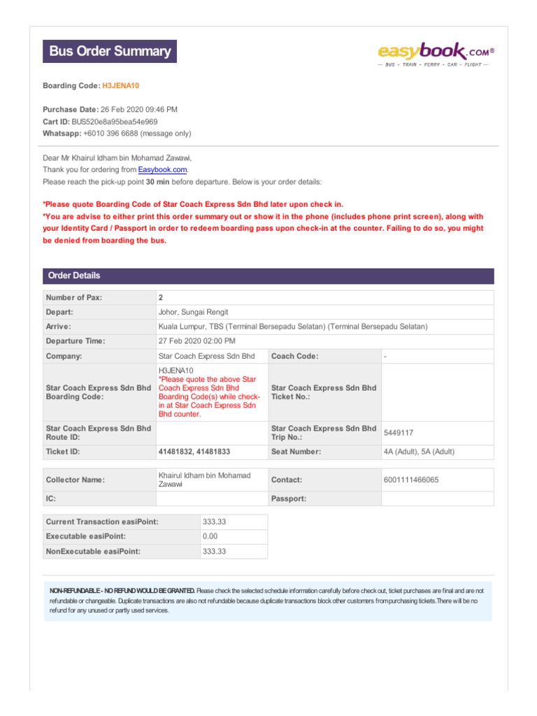 Bus Order Summary | PDF | Ticket (Admission) | Computing And ...