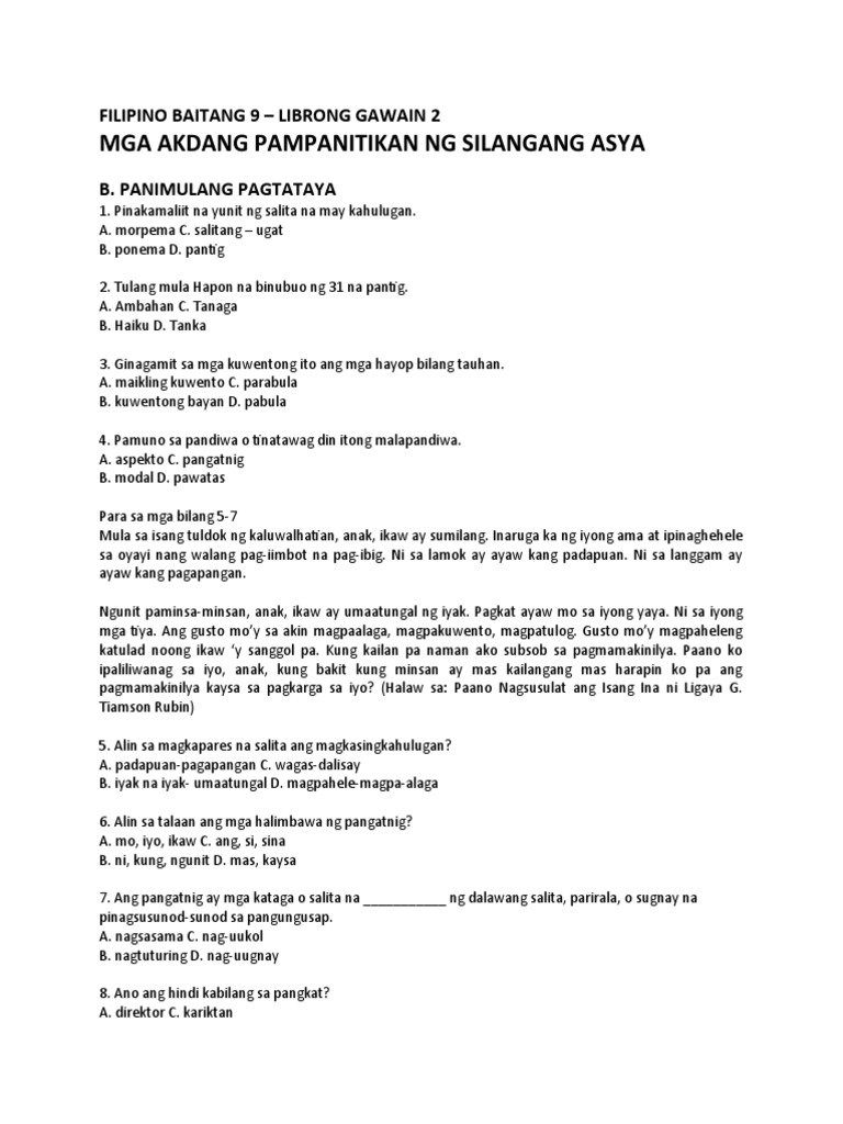 Activity Book Sa Filipino Modyul 9 Module 2 | PDF