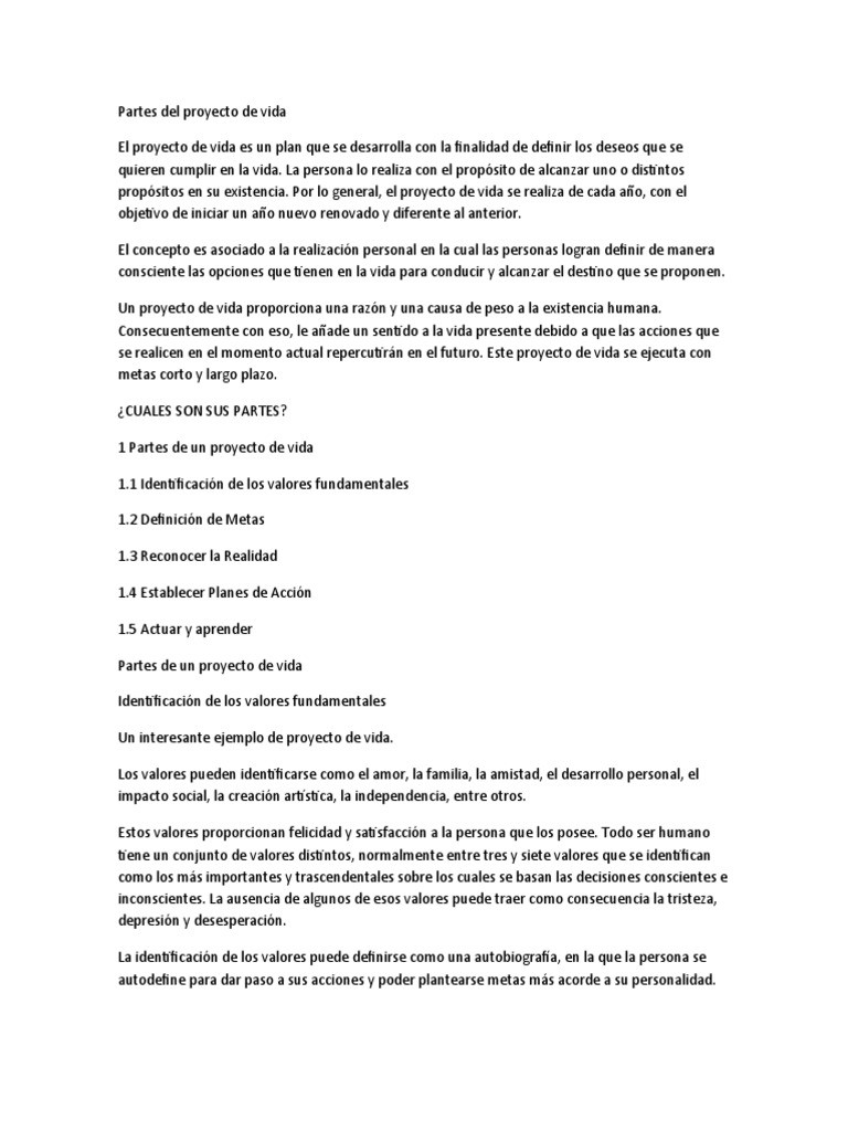Partes Del Proyecto De Vida Vida Motivacion