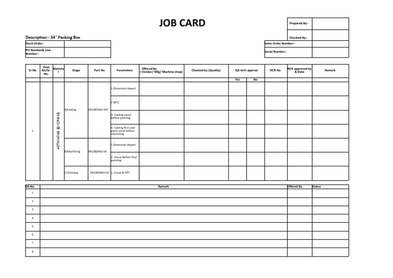 34 Inch Packing Box Job Card PDF Business