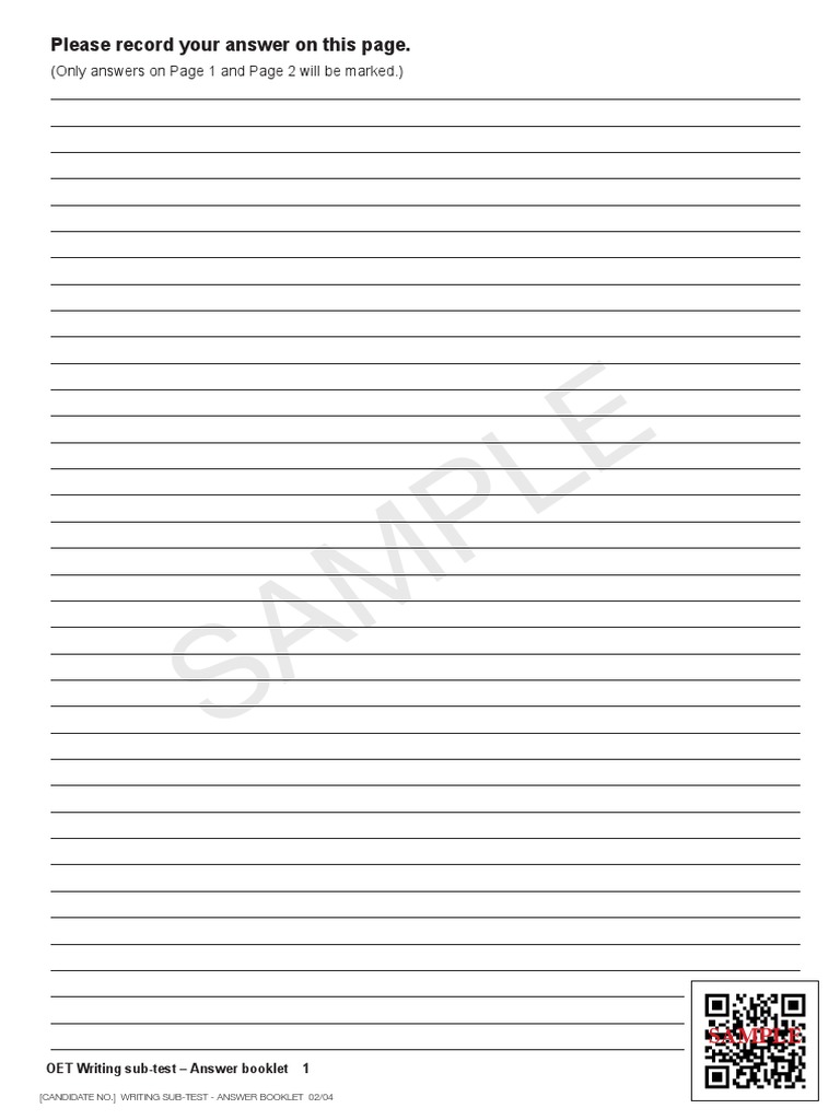 OET Writing Answer Booklet Sample | PDF