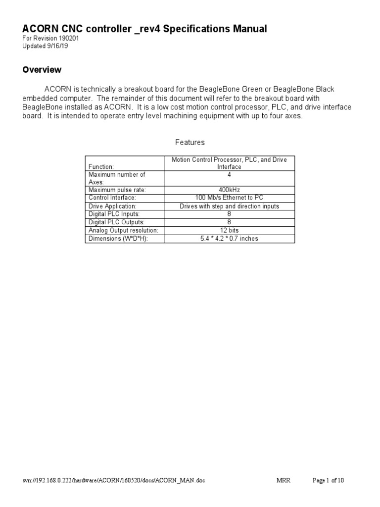 ACORN CNC Controller - Rev4 Specifications Manual | PDF | Analogue ...