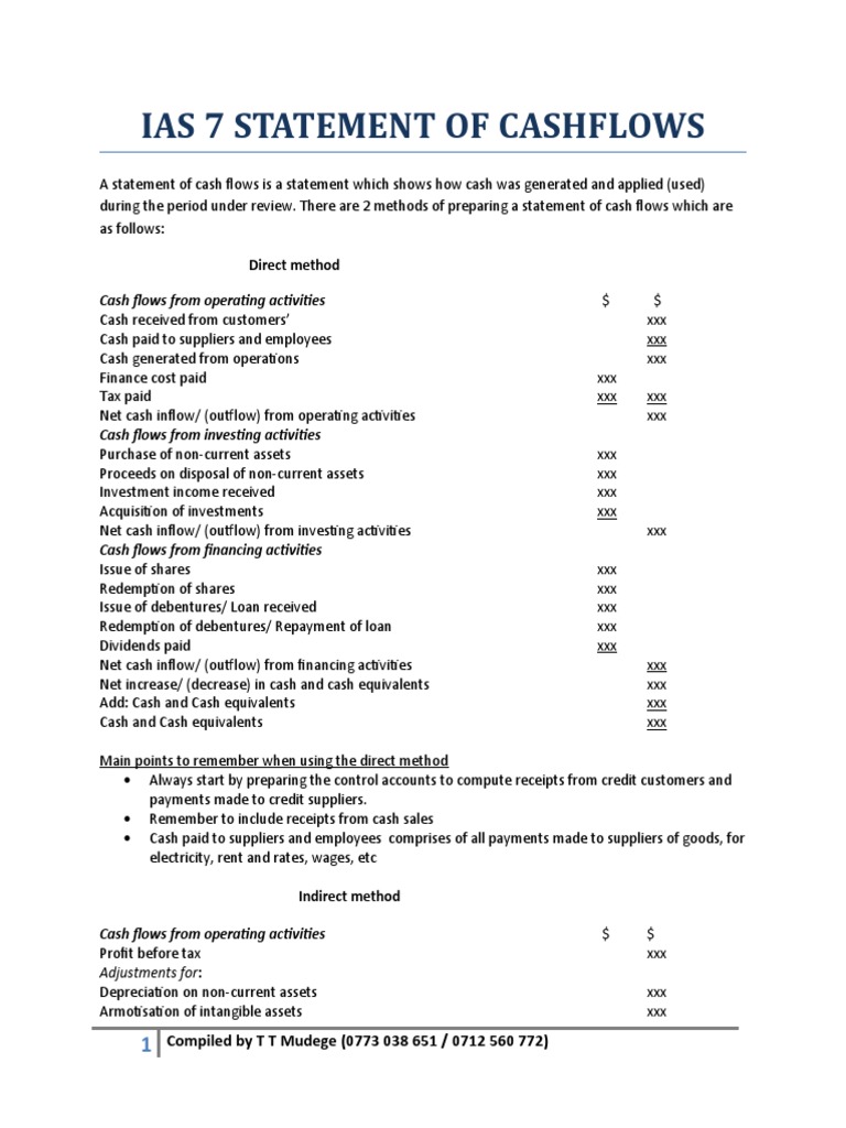 Ias 7 Statement of Cashflows (F2) PDF Cash Flow Statement Dividend