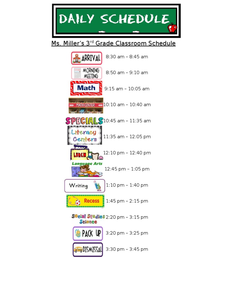 Ms. Miller's 3rd Grade Schedule | PDF