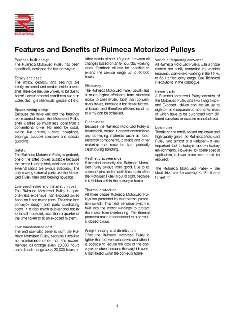 2 Features and Benefits of Rulmeca Motorized Pulleys PDF Bearing (Mechanical) Belt