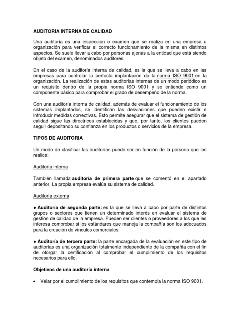 Auditoría Interna de Calidad ISO 9001 | PDF | Auditoría | Contralor