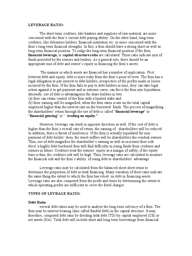 Understanding Leverage Ratios in Finance | PDF | Leverage (Finance) | Debt