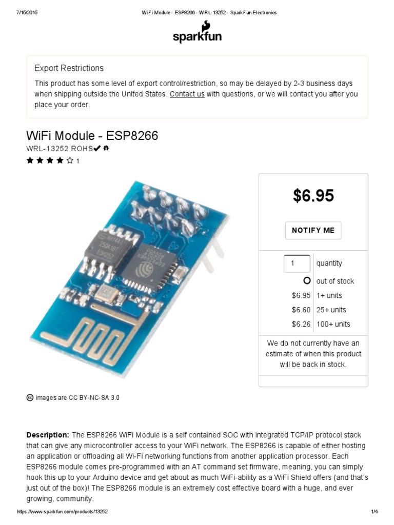WiFi Module - ESP8266 - WRL-13252 - SparkFun Electronics PDF | PDF ...
