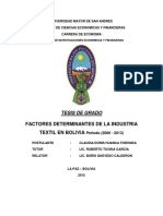 Factores Determinantes de La Industria Textil en Bolivia