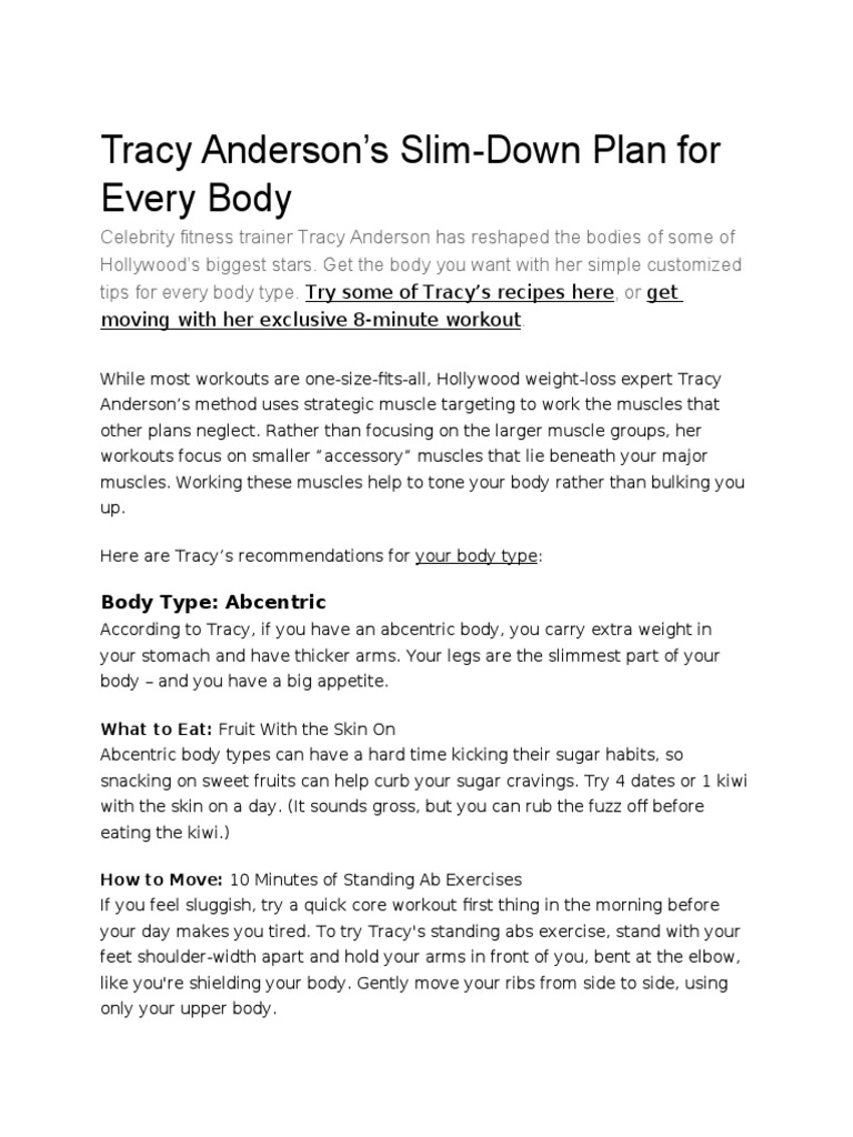 Tracy Anderson S Slim Down Plan For Every Body Dieting Foods