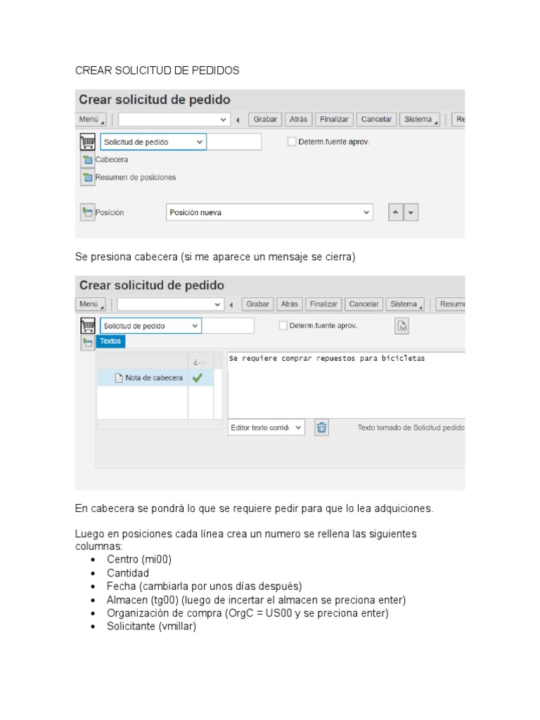 Guía para Crear Solicitud de Pedidos | PDF