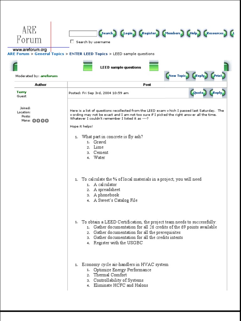 LEED Exam Sample Questions and Answers | PDF | Ventilation ...