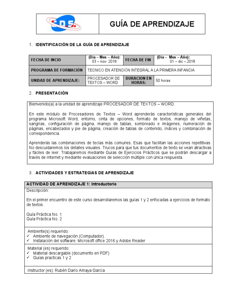 Guía de aprendizaje para el uso de Microsoft Word | PDF | HTML ...