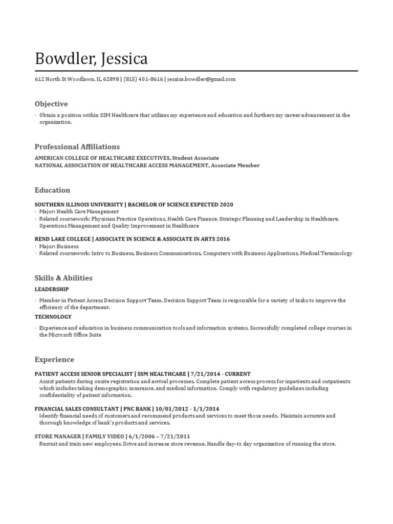 Jessica Bowdler's Healthcare Resume | PDF | Career & Growth | Business