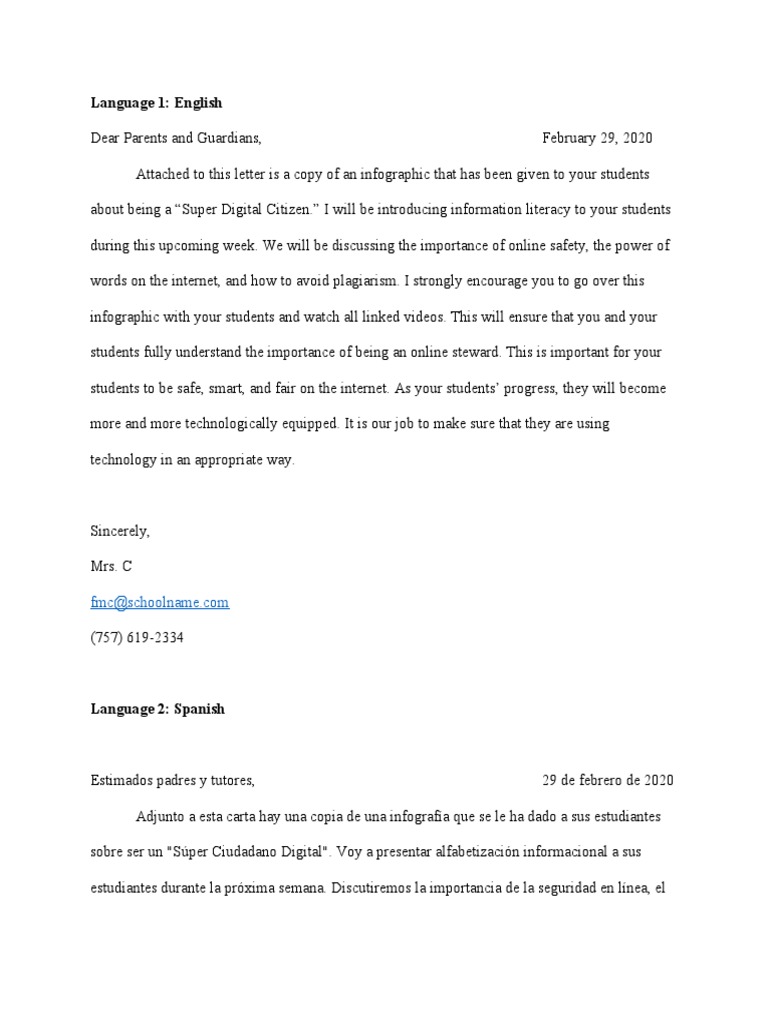 Module5 Parent Letter Templateandexample-2 | PDF | Ciencias sociales ...
