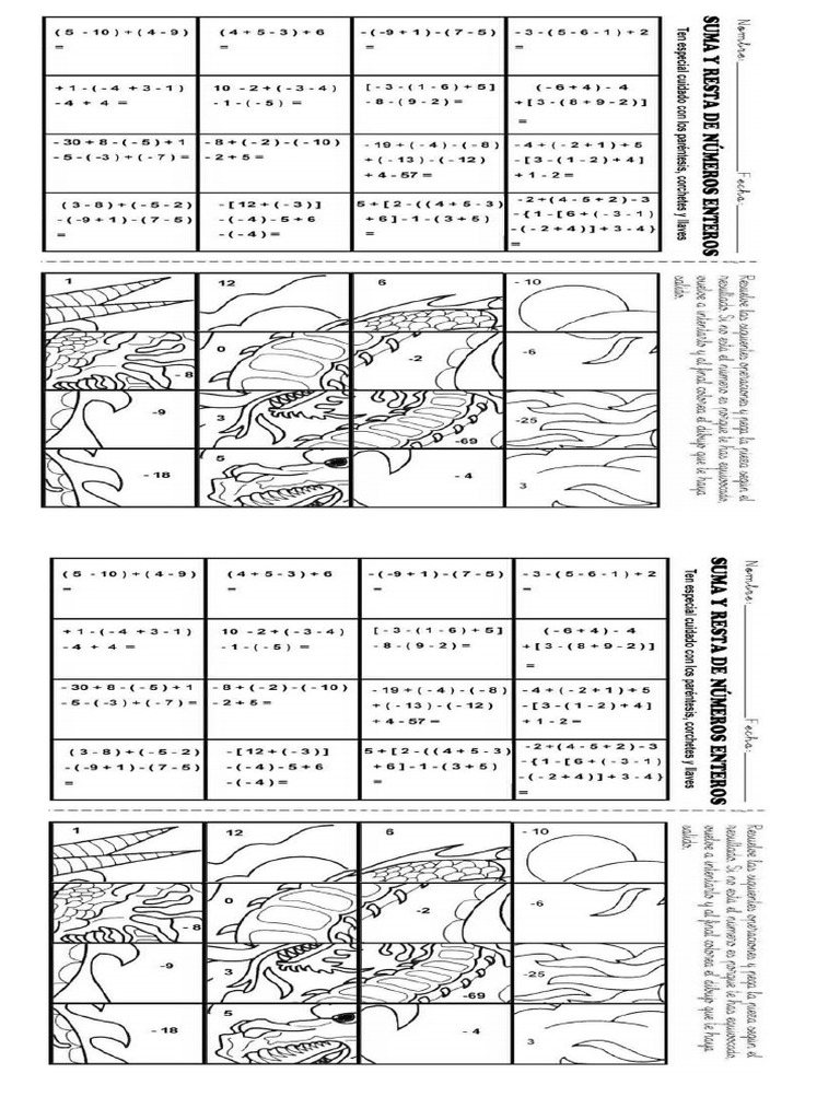 Juego Didactico Numeros Enteros 1 Odt Pdf