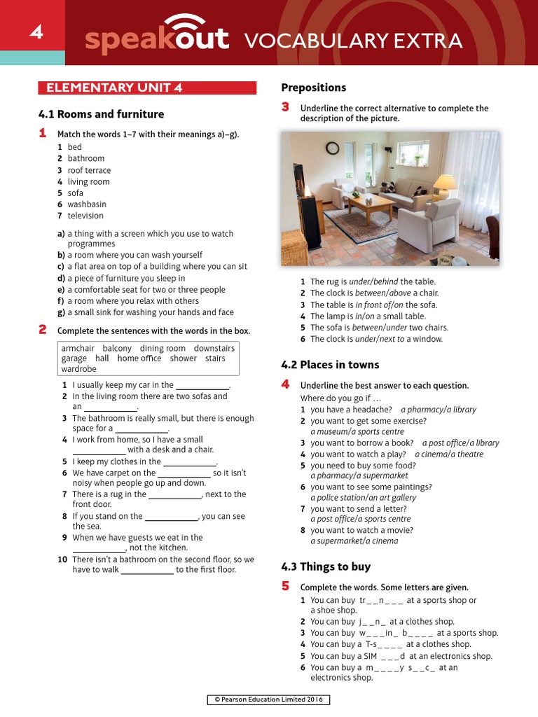 Speakout Vocabulary Extra Elementary Unit 4 PDF | PDF | Chair | Home