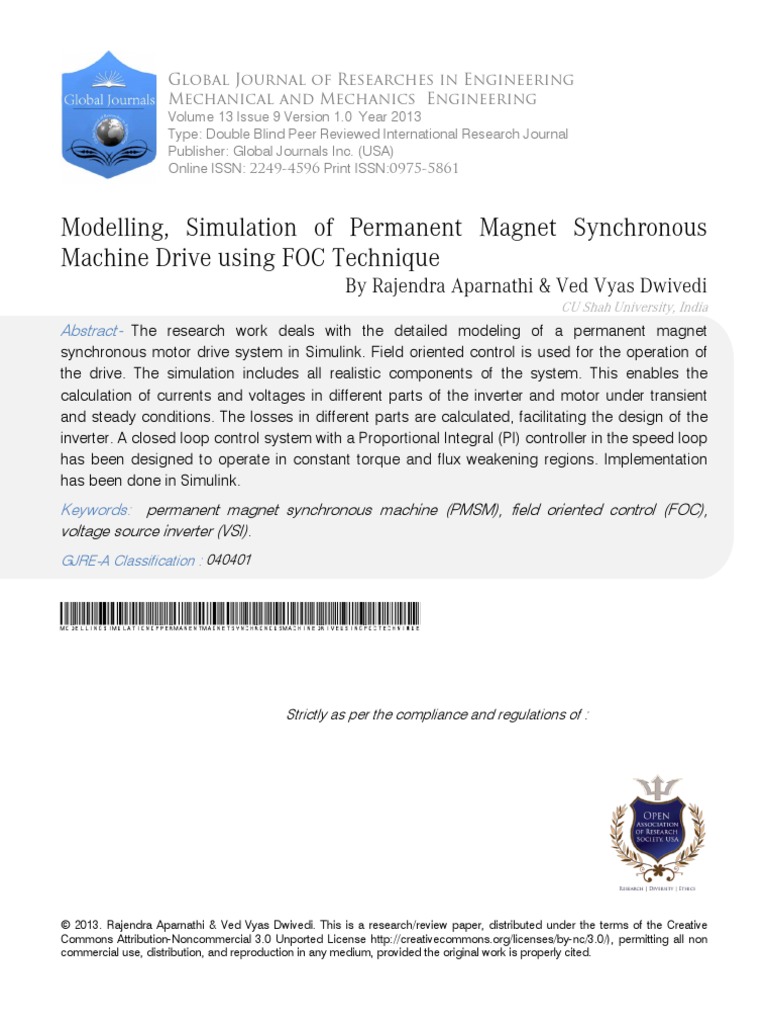 Modelling, Simulation of Permanent Magnet Synchronous Machine Drive ...