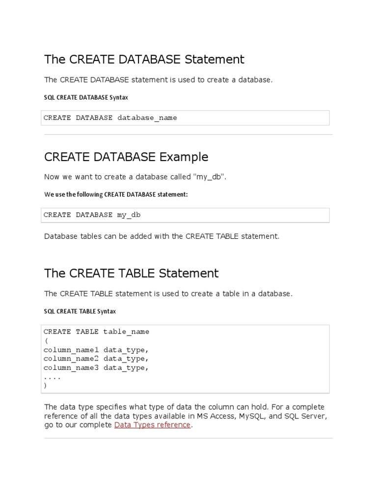 The CREATE DATABASE Statement | PDF | Database Index | Relational Database