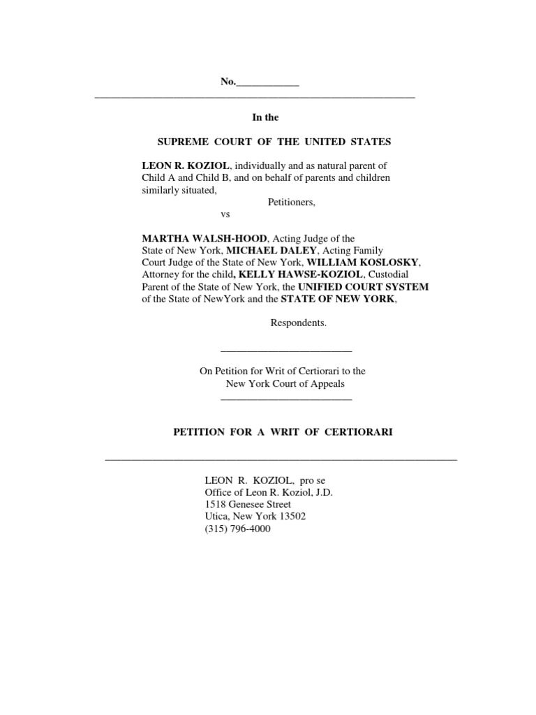 Petition for Writ of Certiorari: Family Law Issues | PDF | Writ | Mandamus