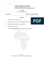 The United Republic of Tanzania National Examinations Council Certificate of Secondary Education Examination 012 History