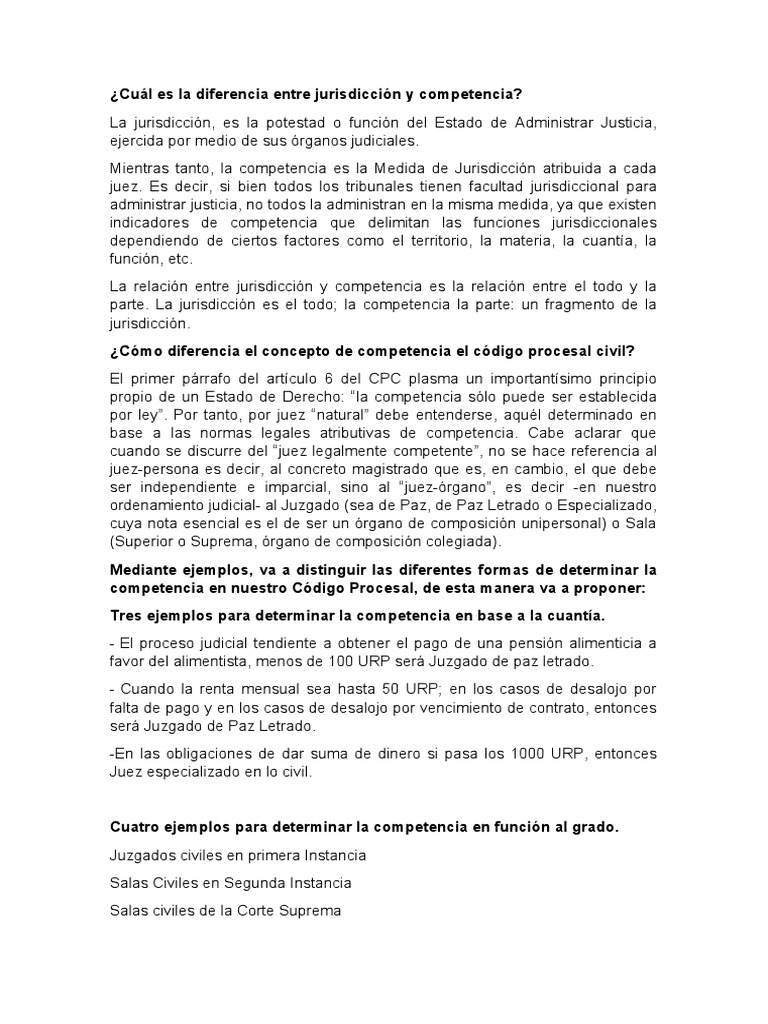 Diferencias entre Jurisdicción y Competencia | PDF | Competencia (ley ...