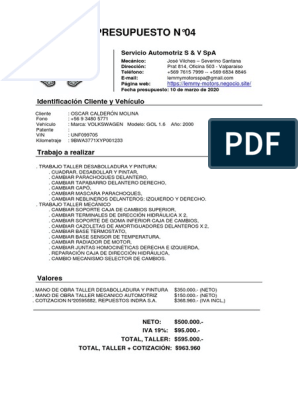Presupuesto N04 PDF | PDF | Tecnología de vehículos | Vehículo de motor