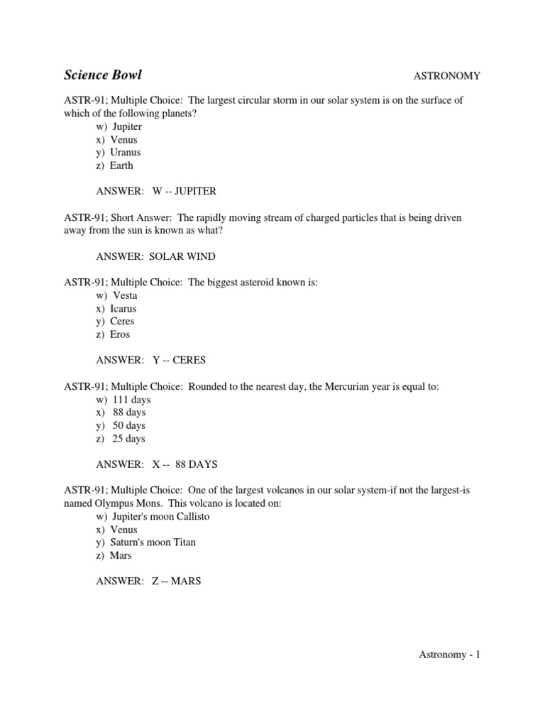 Science Bowl 2 | PDF | Planets | Astronomy