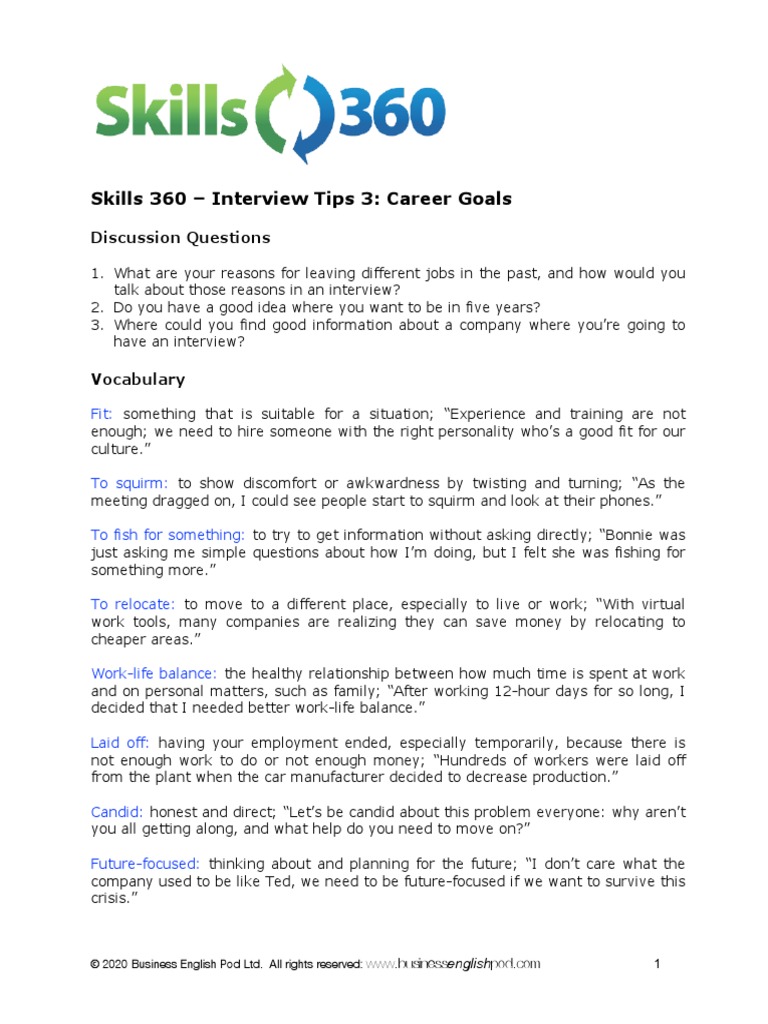 Interview Tips: Discussing Career Goals | PDF | Job Interview | Business