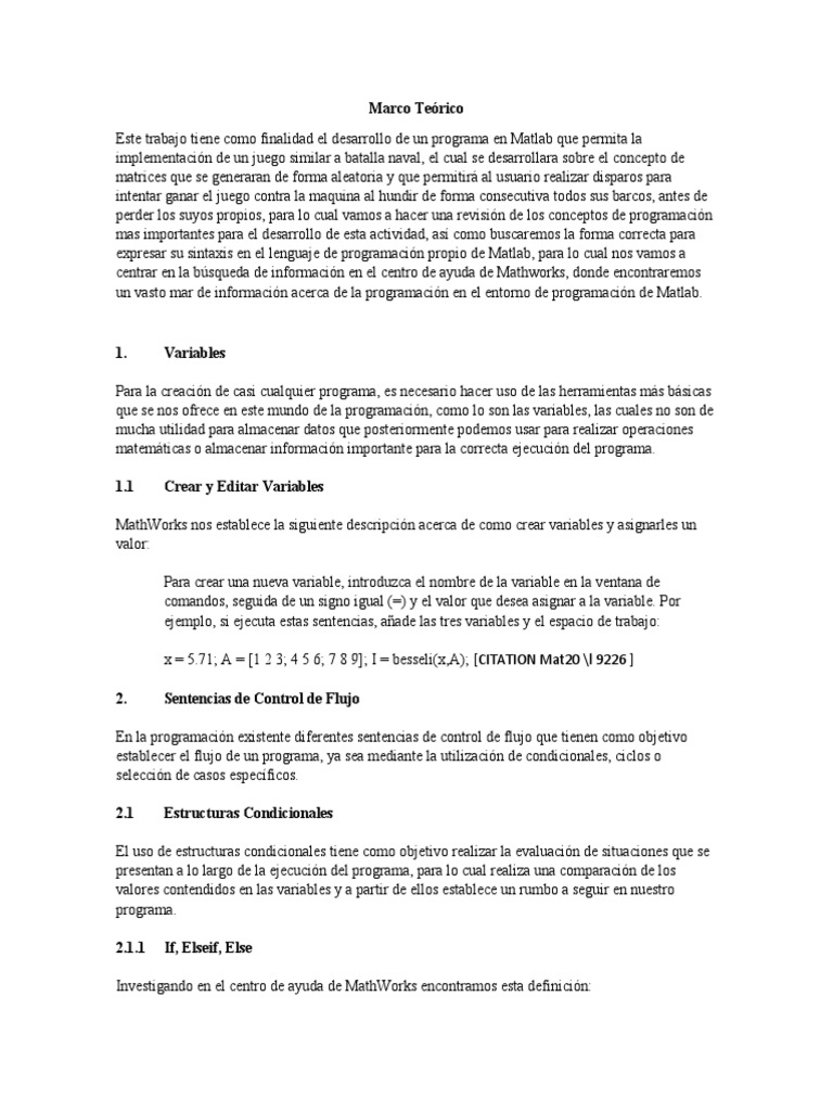Programación de Batalla Naval en Matlab | PDF | Flujo de control ...