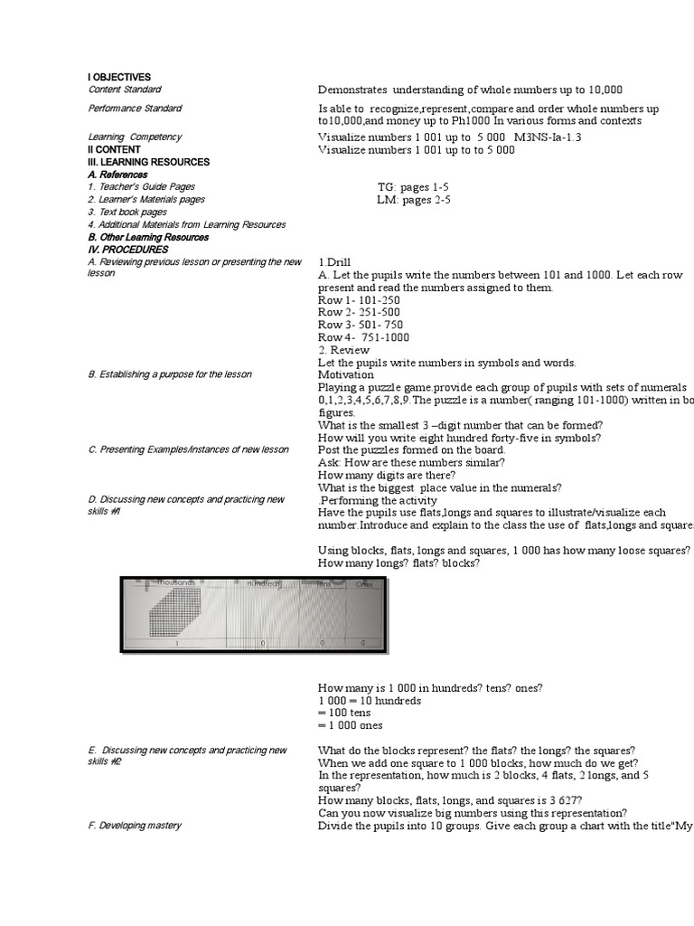 Visualizing Numbers 1,001 to 5,000 | PDF | Lesson Plan | Pedagogy
