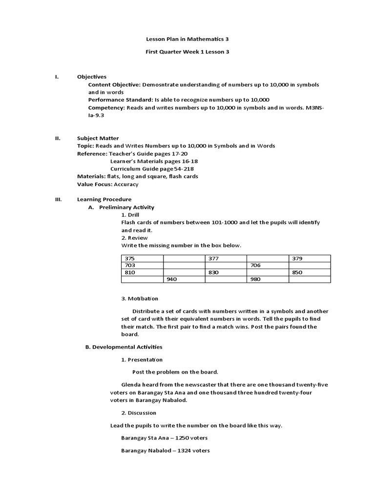 Lesson 4 - Reading and Writing Numbers in Symbols and Words | PDF | Lesson  Plan | Applied Psychology