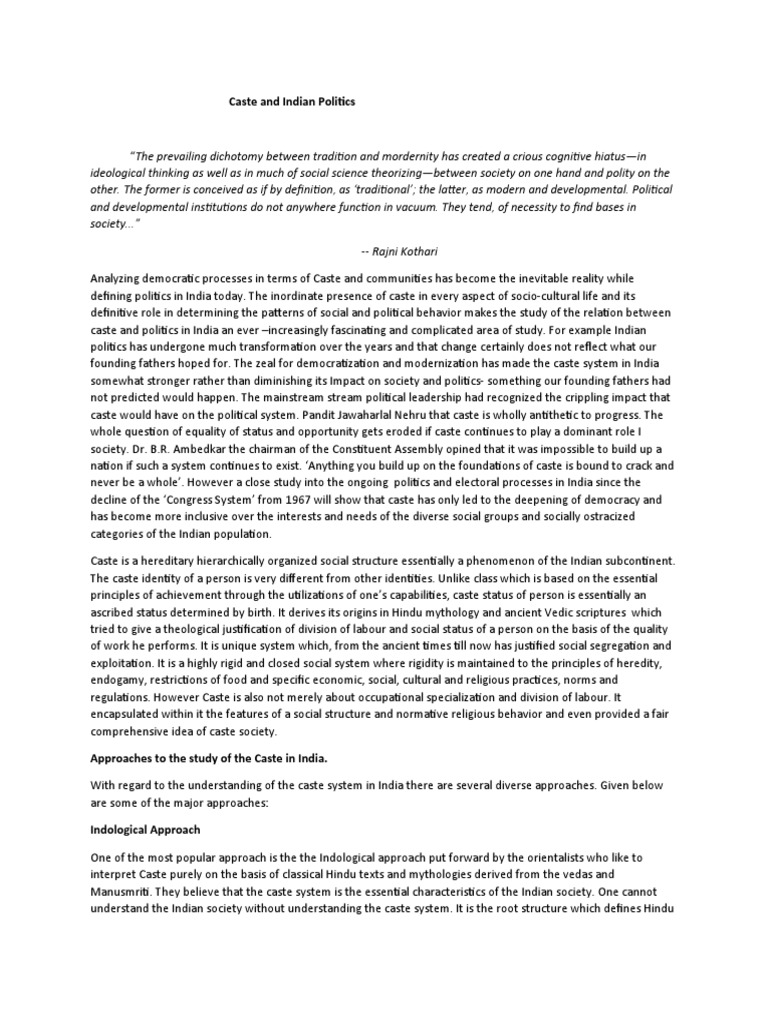 Caste Dynamics in Indian Politics | PDF | Caste
